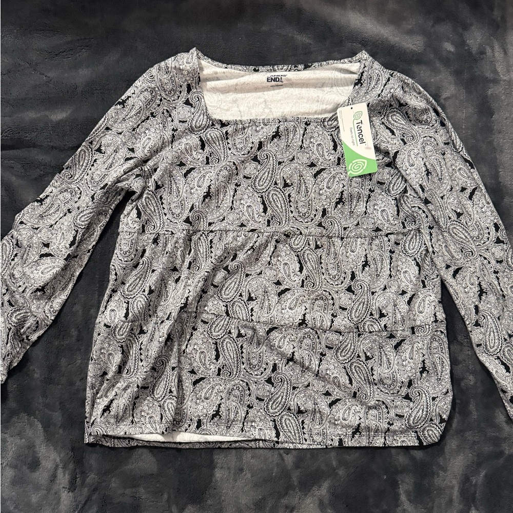 Lands' End Black and White Paisley Blouse
